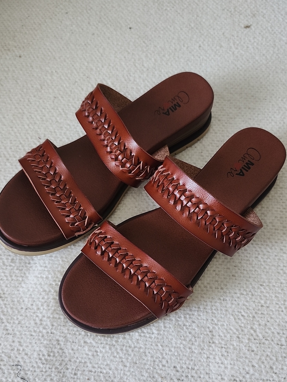Mia Amore Romaa Woven Slide Sandals - Cognac Brown - Sz 9 Boho Chic